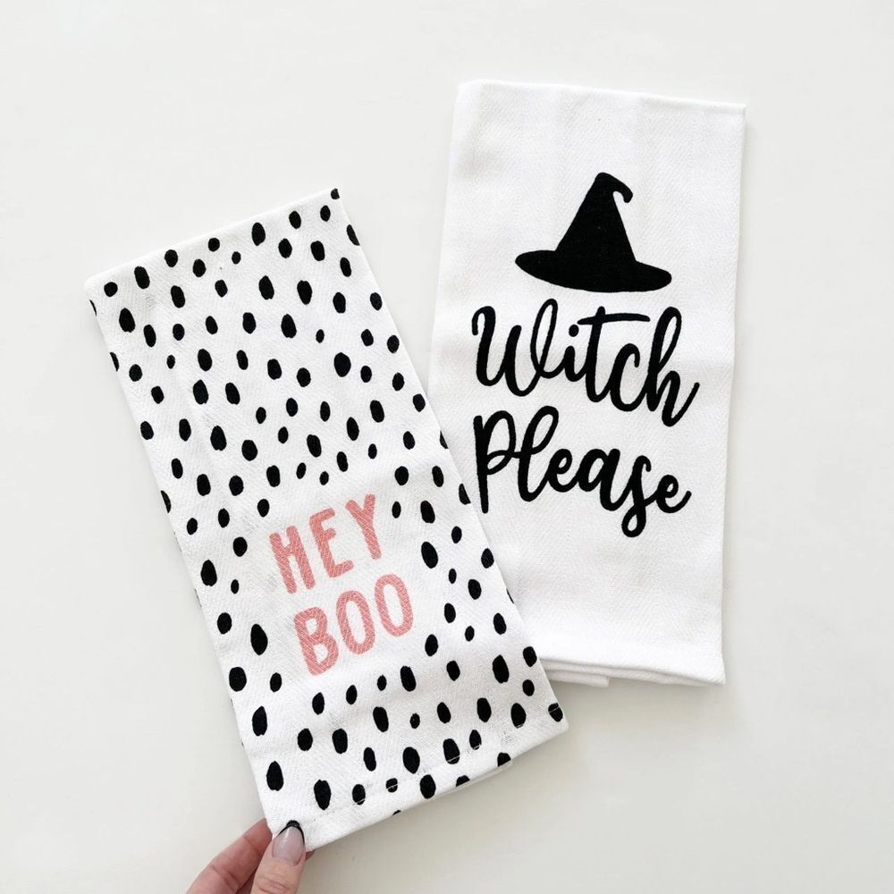 Witch, Please - Hey Boo - Black Cat Kitchen Tea Towel and Pot Holder Set - Picture 3 of 5
